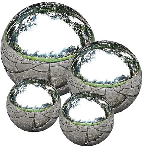 Set mit 4 Edelstahlkugeln 100–150 mm spiegelnd polierte hohle Kugel reflektierende Gartenkugel für Zuhause Garten Pool Teich Wasser Feature Dekorationen
