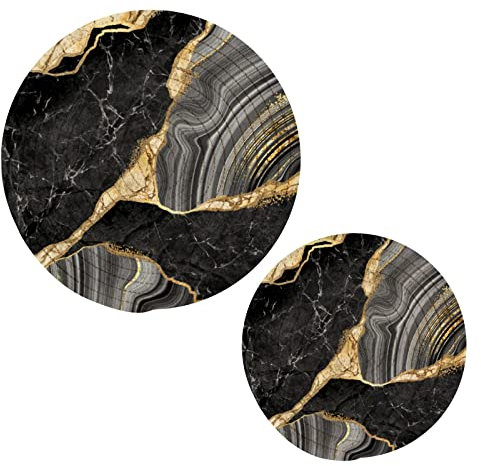Kcldeci Lot de 4 dessous de plat en mosaïque de marbre noir avec veines dorées pour cuisine, dessous de plat 100 % coton tissé pour table de comptoir