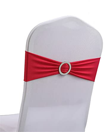 Highdi 10/20/30/50/100 PCS Noeuds de Chaise Mariage Elastique Pas Besoin d'être Lié Décoration de Ceremonie Fête Anniversaire pour Noeud de Chaise en Lycra (Rose Rouge,20pcs)