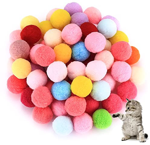 wugongshan 100 Stück Katze Spielzeug Bälle, Bunte Katzenspielzeug Bälles, Weiche Kätzchen Pompon Plüsch Kätzchen Haustier Spielzeug Bälle