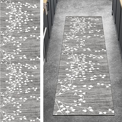 Ymural Kücheteppich Lang Teppich Läufer Flur Vintage 60x450CM Hell Grau Kücheläufer rutschfest Teppichmatten Teppichläufer Waschbar Kurzflor Polyester Korridor, Breite 40-120cm