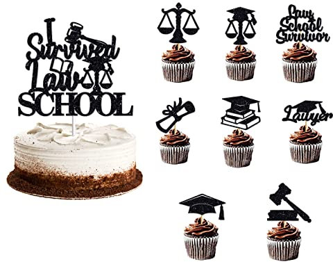 2023 Abschluss Anwalt Thema Cupcake Topper Law School Survivor Cake Topper für Anwälte Abschluss Party Dekorationen Zubehör (schwarz)