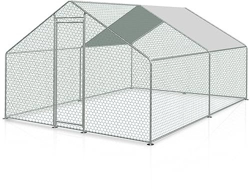 Sonnewelt Freilaufgehege 3x3x2m Hühnerstall Verzinkter Stahl Kleintierstall Hühnerhaus Dach Geflügelstall mit Sonnenschutzdach und Tür für Haustierkäfig Hühnerkäfig Vogelkäfig Kleintiere Pflanzen