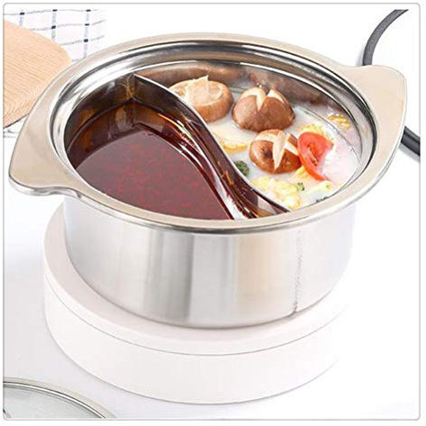 OQHAIR Stainless Steel Two Flavours HotKitchen u with Divider Glass Lid Set 16cm Buffet Heating Kitchen us Stove Chafing Dish Spice Cooking Ware