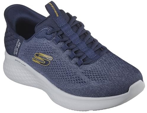 Skechers Herren Sneakers, Marineblaues Netzgewebe mit gelbem BES, 48.5 EU