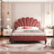 I0I&I0I Polsterbett Doppelbett 140 x 200 cm mit Samtstoff und Lattenrost (Bohnenrot)