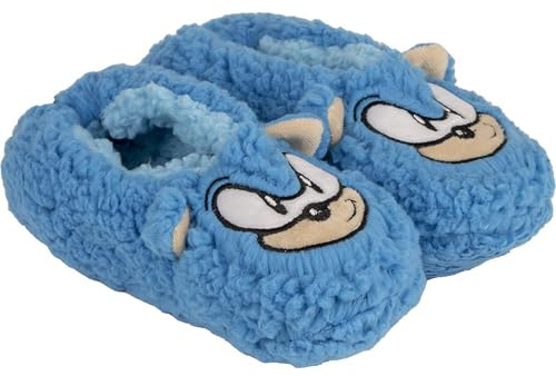 Sonic Hausschuhe - Blau - Größe 28-31 - Kinderhausschuhe in Lammfell-Optik - Kinderschuhe mit Weiche Sohle - Aus Polyester - Original Produkt in Spanien Designed