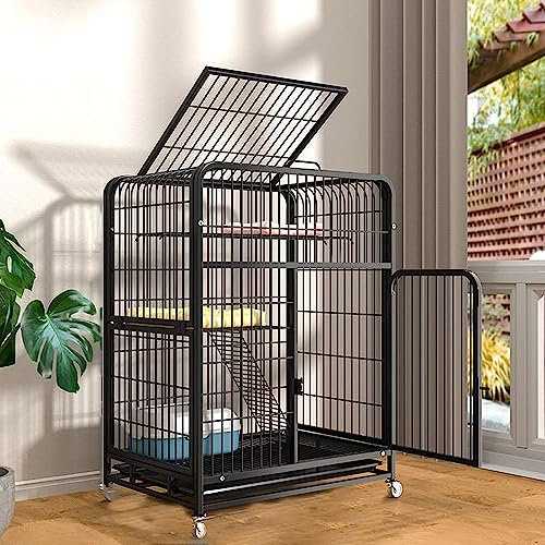 Kleintier-Laufgitter, Katzenkäfig mit Katzentoilette, Hängematte für Hamster, Rennmäuse mit großem Wohnraum – 78,7 x 55,6 x 109,2 cm (Größe: 78 x 55 x 110 cm, Farbe: Weiß)