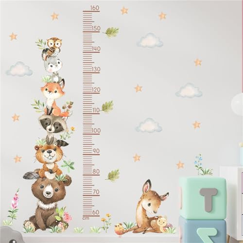 Messlatte für Kinder, Waldtiere Wandtattoo Kinderzimmer, Kinder Höhe Diagramm Wandsticker Wald Tiere Wandaufkleber, Skala misst 60-160cm, Geschenke für Jungen & Mädchen (Waldtiere-A)