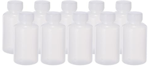 PATIKIL 50Pcs Bouteilles de Réactif de 60 ml, en PE, à Col Étroit, Rondes et Graduées, avec Bouchon à Vis pour Stockage de Réactifs Liquides en Laboratoire, Couleur Blanche Translucide