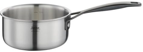 Spring Stielkasserolle GOURMET, mehrschichtiger Topf aus Edelstahl, backofengeeignet, mit Innenskalierung, Ø 16 cm, Höhe 7,5 cm, 1,4 Liter, schwarz