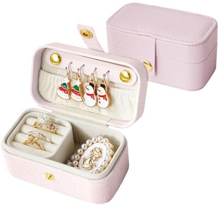 Ideal Swan Mini-Reise-Ring-Box für Damen, tragbares Leder-Schmucketui für Ringe, Ohrringe, Halsketten (Perlweiß und Rosa)