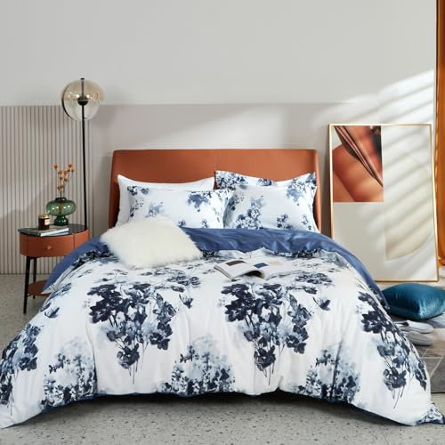 MILDLY Bettwäsche 220x240 Baumwolle Satin, 100% Langstapelige Baumwolle Pflanzenmuster Kühlende Bettwäsche-Sets, ÖkoTex Zertifiziert & für Allergiker Geeignet, Elai