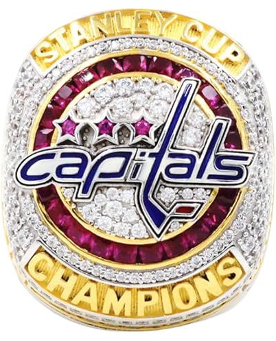 haobook Nachbildung des NHL Capitals Championship-Rings 2018 mit kubischer Zirkonia-Geschenkbox aus Holz für Männer, Frauen, Freunde. Das Beste Souvenir für Eishockey-Fans,8#