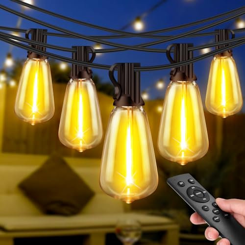 60m LED Lichterkette Außen Strom mit Fernbedienung, Wetterfest Lichterketten Glühbirnen mit Bruchsicheren Retro Birnen, Dimmbar Outdoor Aussenlichterkette für Terrasse Balkon Garten Party Pavillon