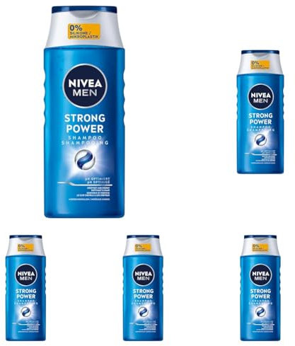 NIVEA MEN Strong Power Shampoo, kräftigendes Haarshampoo ohne Silikone und Mikroplastik, Männer Shampoo mit Meeresmineralien und pH-optimierter Formel (250 ml) (Packung mit 5)