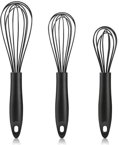Set di 3 fruste in silicone, resistenti al calore, antigraffio, in acciaio inox e silicone, per cucinare, frusta da cucina per pentole antiaderenti, frusta per uova a palloncino, perfette per