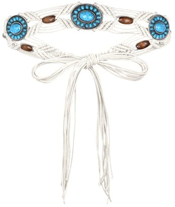 TeeYee Cintura da donna regolabile in stile bohémien intrecciata a mano con | Corda in cotone cerato, nappa lunga, resistente allo sbiadimento, accenti di perline in legno, design regolabile