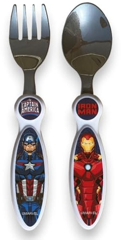 Set posate Avengers in acciaio inossidabile atossico Marvel 2 pezzi cucchiaio e forchetta per bambini