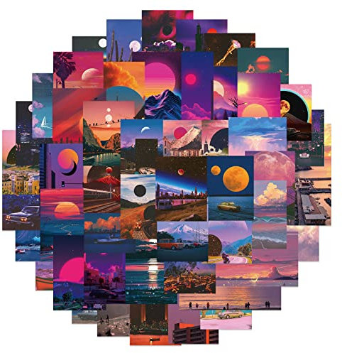 Sonnenuntergang Aufkleber Urbane Aufkleber Coole Buchliebhaber-Aufkleber, 50 Stück Cyberpunk Laptop Aufkleber Wasserdichte Vinyl Kindle Aufkleber Wasserflaschenaufkleber für Jungen, Mädchen, Teenager