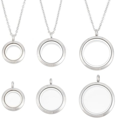 DELORIGIN 3 Stück Runde Foto Charm Halskette In 3 Größen Medaillon Anhänger Aus Edelstahl Kristall Doppelseitiger Rahmen Memory Charm Mit Kette Für Die Herstellung von Hochzeitsschmuck