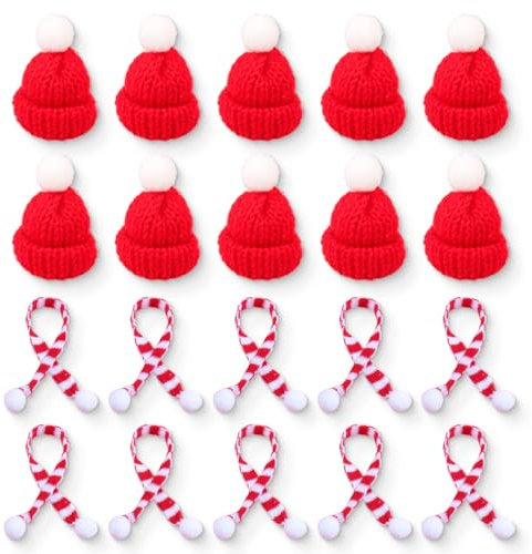 JEYORZY Set de 20 Gorros y Bufanda Navideños, Mini Sombreros Navideños para Adornos de Mesa, para Decorar Mesa, Tazas, Cubiertos y Botellas de Vino, Adornos de Mesa con Pequeños Sombreros de Navidad