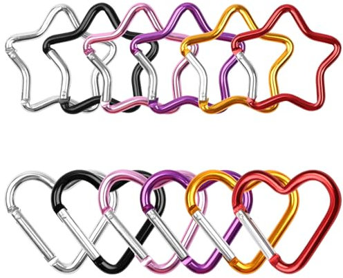 12 Stück Karabiner Schlüsselanhänger, Stern Karabiner Und Herz Karabiner, Karabinerhaken Bunt Aus Aluminium, Karabinerhaken Clips Herzform Für Wandern Sport Camping Schlüsselanhänger