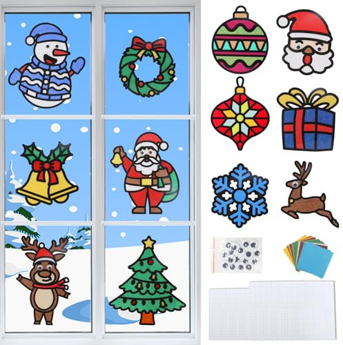MONCAP 12 Stück Weihnachten Basteln Kinder Weihnachten Fensterbilder Bastelset Weihnachten Kreativset Papierbastelset Weihnachtsdeko Kreative DIY für Mädchen Jungen Weihnachten Winter Party Geschenk