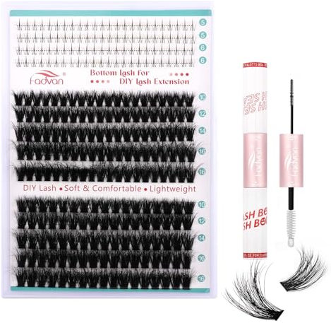FADVAN Kit Extension Cils Individuel Effet 3D Set Faux Cils Inférieur Courbure D Avec Lash Bond and Seal Applicato de Cils Individuels en Grappe Cluster(Kit-60D+80D-0.07D-Mix 10-16mm)