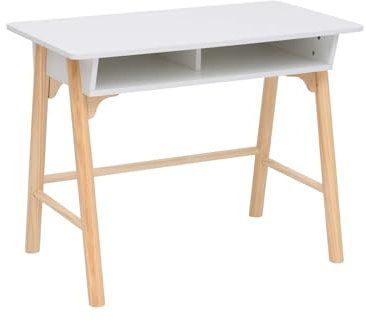 Rebecca Mobili Escritorio para Niños, Mesa Montessori, Blanco Marrón, MDF Pino, con Compartimento, Bordes Redondeados - Dimensiones AxAnxFon: 70 x 90 x 50 cm - Art. RE7134