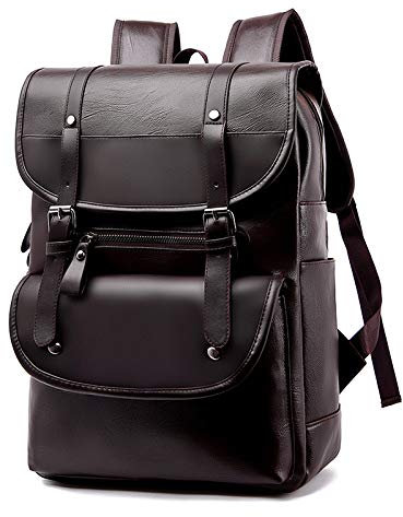 FUNSEED Sac à dos pour homme, grande capacité en cuir PU tendance, sac à dos pour ordinateur portable de 15,6 pouces pour voyage d'affaires, marron, Large, Tendance