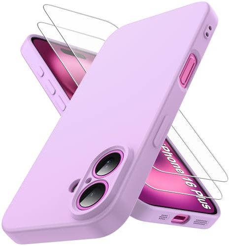 Qasyfanc Coque Compatible avec iPhone 16 Plus et 2 Pièces Verre Trempé, [Protection Caméra] [Douce Microfibre] Antichoc Souple TPU Bumper Protection iPhone 16 Plus Housse 6.7 -Rose Vif