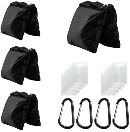 Jiang&Rong 4 Pack Sandbag Weight Bags for Tripod Stand, Backdrop Stand, Canopy Tent, Outdoor Patio, Fishing Chair, Picnic Table - Black