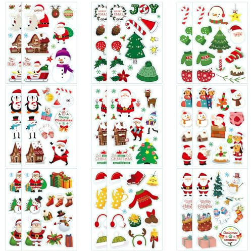 AYNKH 18 Sheets Christmas Stickers, Self-Adhesive Xmas Stickers for Card Making