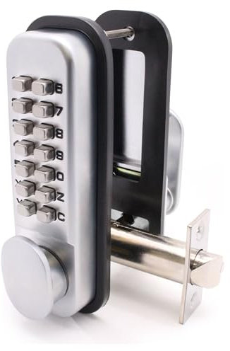 EAI Digital Code Door Lock | Satin Chrome Push Button Mechanical Digital Codelock with Hold Back Function | for Internal & External Use