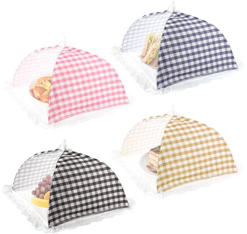 Dzmuero Frutero con Tapa, 4 Piezas Cubierta Protectora Alimentos, Malla Transpirable, Cubierta Plegable para Alimentos de Exterior y Cocina, Previene Moscas, Insectos (32 * 32 cm)