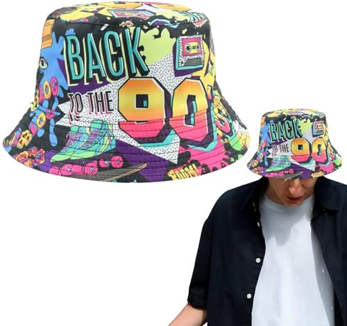 CutitiUU Nostalgischer klassischer Party-Graffiti-Eimerhut aus Baumwolle mit doppelseitigem Eimer,Fischerhüte Bucket Hat,Retro 80er 90er Jahre Stil Modische Fischerhut,Fashion Bucket Hut (A)