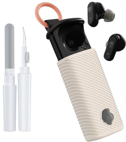 POZCIS for Skullcandy Dime Evo Case Cover, Soft Silicone Protective Earbuds Case, Only Compatible with Skullcandy Dime Evo with Cleaner Kit Accessories Set(Off-White)
