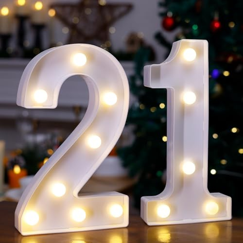 21st Birthday Decoration Light Up Letters, Battery Powered LED Numbers Marquee Number Sign for Sweet 21th Party Home Decor Night Light