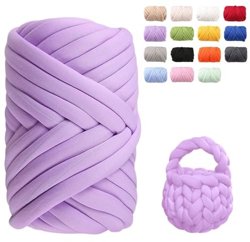 Armstricken Wolle 500g 25m Dicke Chenille Wolle zum Handstricken Weiches Chunky Yarn Schlauchgarn Häkelwolle Dickes Garn zum Häkeln für Taschen, Decken, Haustiernester, DIY Kunsthandwerk (Lila)