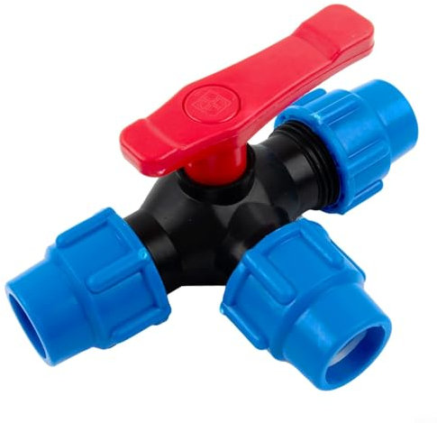 Raccord en polypropylène 3 voies - Tuyau en polyéthylène - Robinet à boisseau sphérique 3 voies - 20/25/32/40/50 mm - Valve en plastique - Raccord en T pour tuyau PE (25 mm)