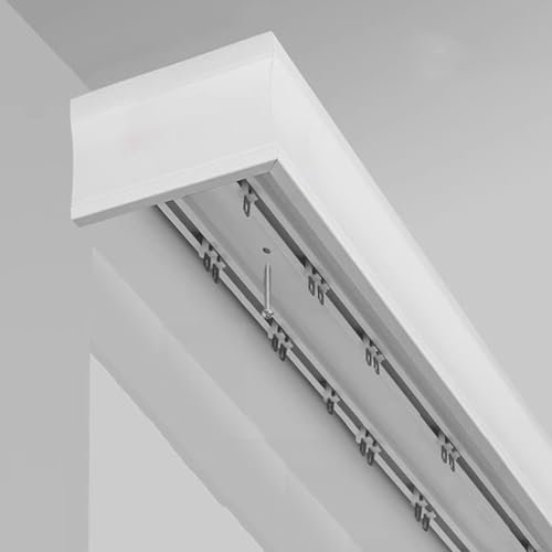 Hochleistungs-Vorhangschienen, zweireihiges, geräuschloses Deckenschienensystem, 3-in-1-Vorhangschienensystem nach Maß – doppelte Deckenmontage mit Vorhangbesatz für Wohnzimmer und Schlafzim