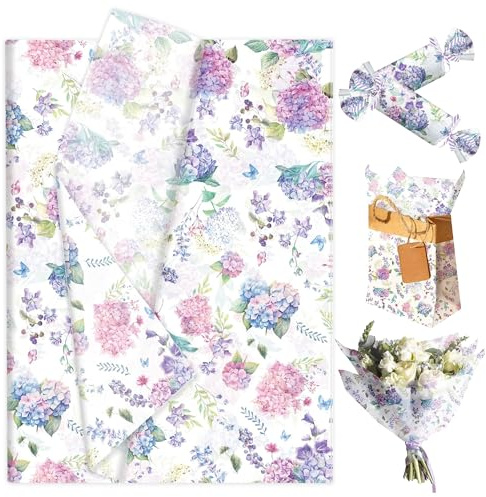 hojas papel crepé lila para regalo 50x35cm estampado floral baby shower