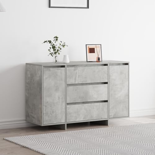 WRJENFSC Sideboard 120x41x75 cm Beton-Grau Holzwerkstoff Modernes Wohnzimmerschrank mit 2 Türen und Schubladen Robuste Anrichte für Esszimmer Flur Büro