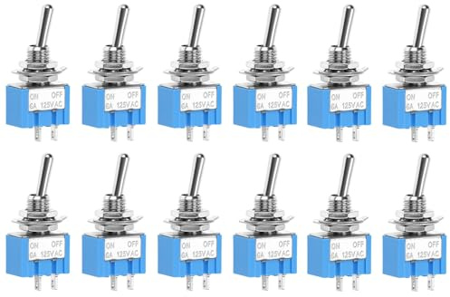 QWORK® 12Piezas MTS-101 Interruptor de palanca de 2 posiciones ON/Off, 2 pines, AC 125 V 6 A