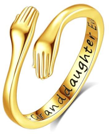 INFUSEU Ring Umarmung Silber 925, Umarmungsringe Verstellbarer Finger Umarmen Ringe Gravierte Worte Umarmung Hände Schmuck Freundschaftsringe für Frauen