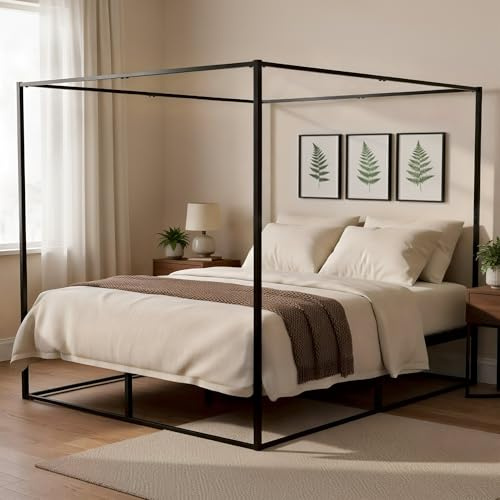 CLP Estructura de Cama con Dosel Batoni, Cama para Adultos, Marco y somier de Metal Negro Estable, Tamaño:180 x 200 cm