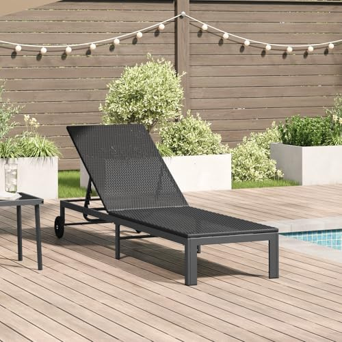 HEFZGDB Klappbare Sonnenliege mit Rädern Schwarz Poly Rattan, Wetterfeste Outdoor-Liege für Balkon und Terrasse, UV-beständig und Robust mit 120 kg Tragkraft, Bequeme Relaxliege
