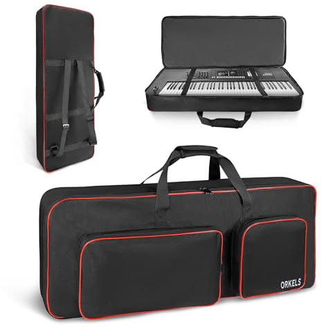 ORKELS 49-Key Keyboard Case, Fully Padded Electric Piano Gig Bag with 10mm Pearl Cotton, Adjustable Shoulder Straps, Carry Handles & Large Accessory Pocket