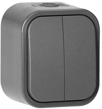 MIRATIC Interrupteur Double Saillie IP54 pour Commande Eclairage Deux Zones Interrupteur Mural Exterieur Etanche pour Garage et Atelier (gris)